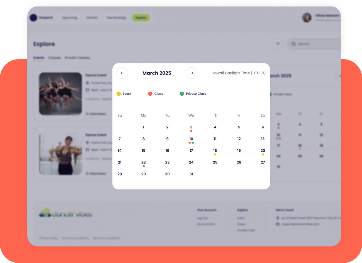 DancerVibes scheduling interface